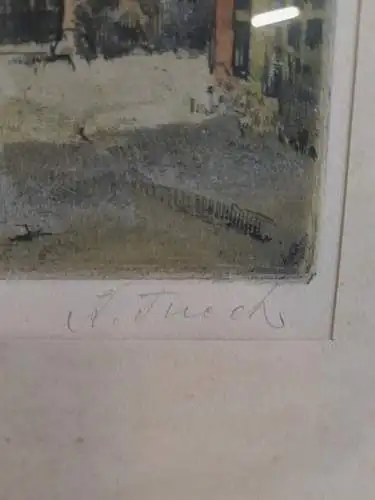 H859-Stadtbild-Farbradierung-Gemälde-signiert-gerahmt-Passepartout-hinter Glas