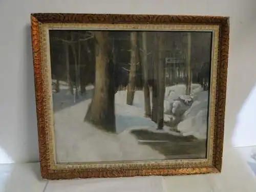 3478D/DS19-Bild-Stilleben-Winterwald-Pastell auf Papier-gerahmt-Prunkrahmen