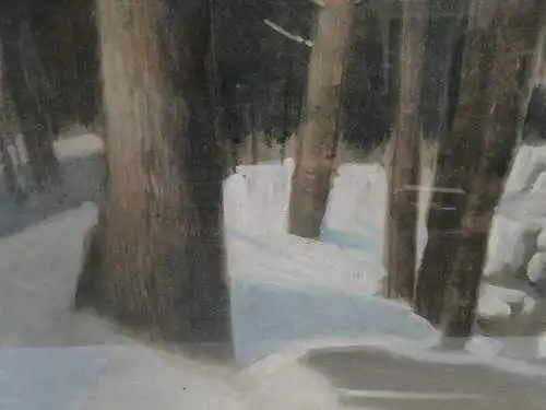 3478D/DS19-Bild-Stilleben-Winterwald-Pastell auf Papier-gerahmt-Prunkrahmen