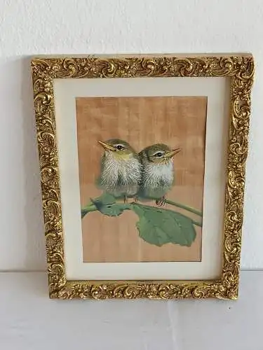 H173-Aquarell-Tierbild-Gemälde-Bild-Vögel-signiert-K.Führing