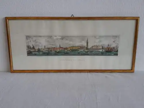 H481-Panoramabild-Gemälde-Venedig-Bild-Colorierte Farbradierung-gerahmt-