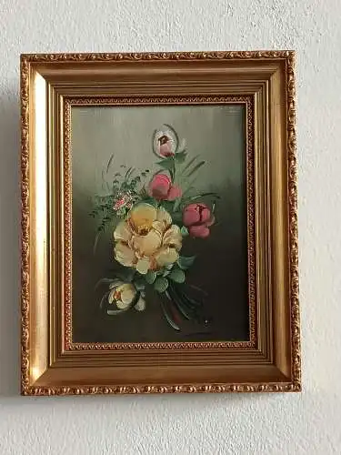 H197-Blumenbild-Öl auf Leinen-Stillleben-Gemälde-Ölbild-signiert-gerahmt-Blumen-