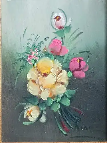 H197-Blumenbild-Öl auf Leinen-Stillleben-Gemälde-Ölbild-signiert-gerahmt-Blumen-