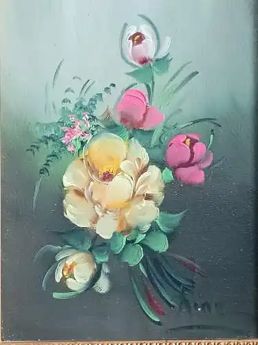 H197-Blumenbild-Öl auf Leinen-Stillleben-Gemälde-Ölbild-signiert-gerahmt-Blumen-