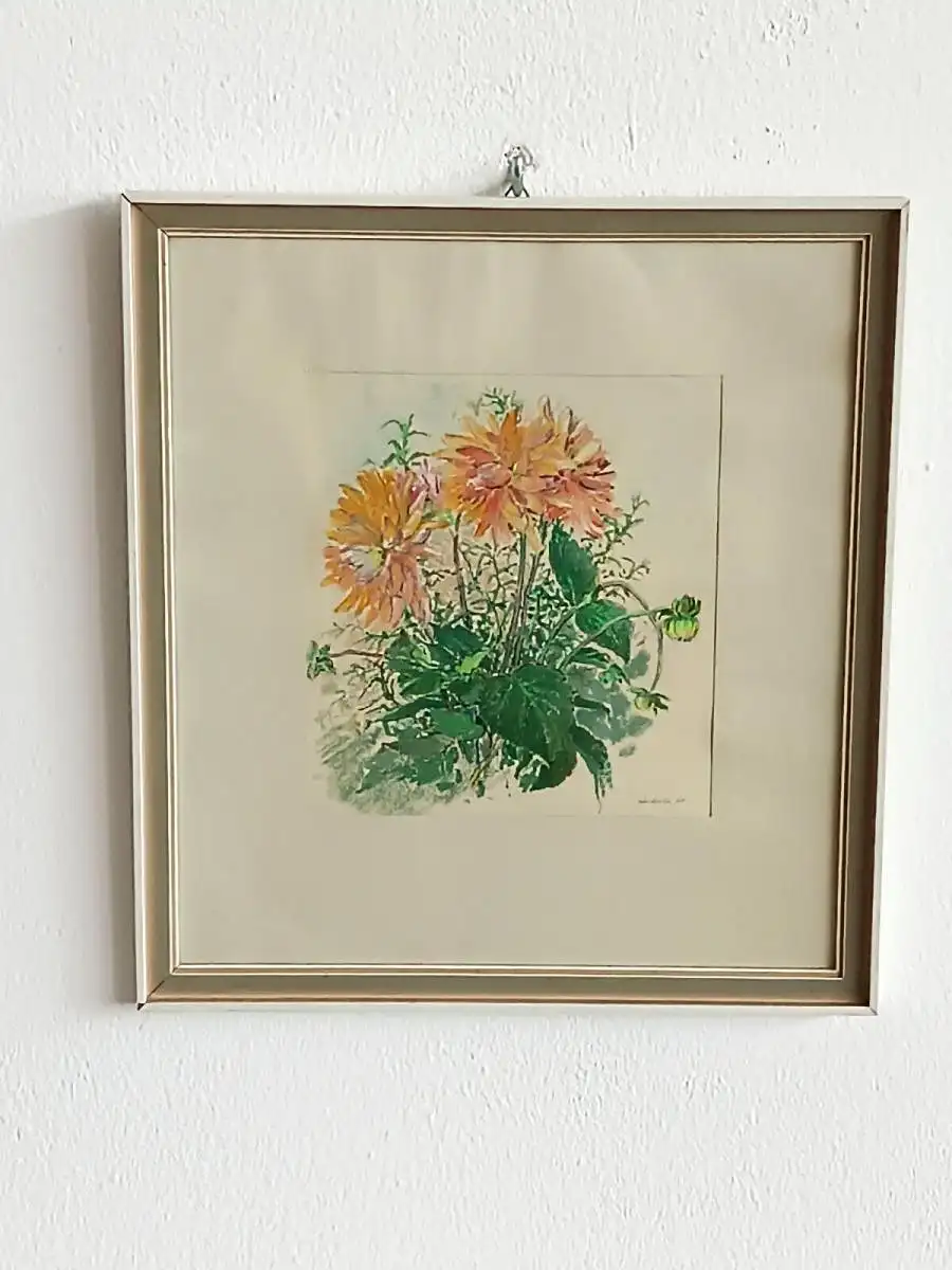 H122-Stillleben-Gemälde-Bild-gerahmt-Blumenwiese-Aquarell-hinter Glas- 0