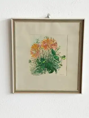 H122-Stillleben-Gemälde-Bild-gerahmt-Blumenwiese-Aquarell-hinter Glas-