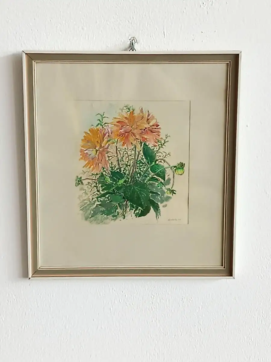 H122-Stillleben-Gemälde-Bild-gerahmt-Blumenwiese-Aquarell-hinter Glas- 1