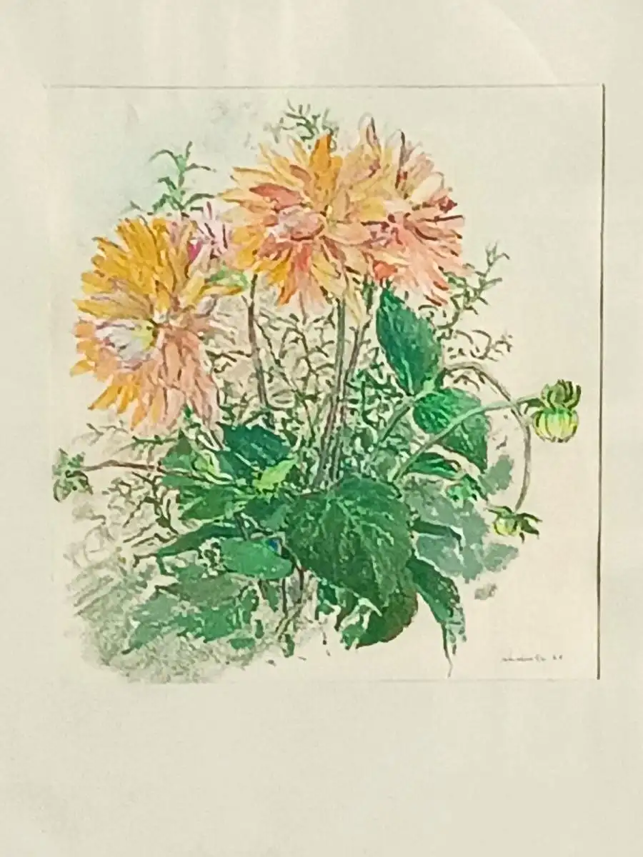 H122-Stillleben-Gemälde-Bild-gerahmt-Blumenwiese-Aquarell-hinter Glas- 3