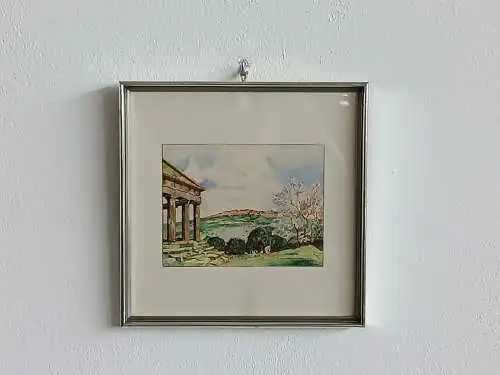 H119-Landschaftsbild-Aquarell-Landschaftsgemälde-Bild-Gemälde-signiert-gerahmt