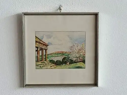 H119-Landschaftsbild-Aquarell-Landschaftsgemälde-Bild-Gemälde-signiert-gerahmt