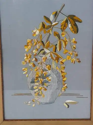 H1165-Gobelin-Bild-gerahmt-Blume in einer Vase-gesticktes Bild-