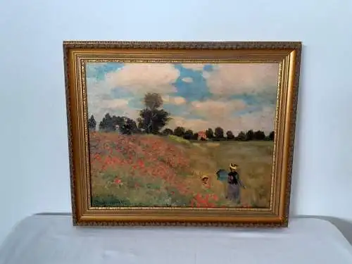 H1144-Studie-mit Zertifikat-nach Monet-Mohnblumen-Bild-Gemälde-gerahmt-Leinen