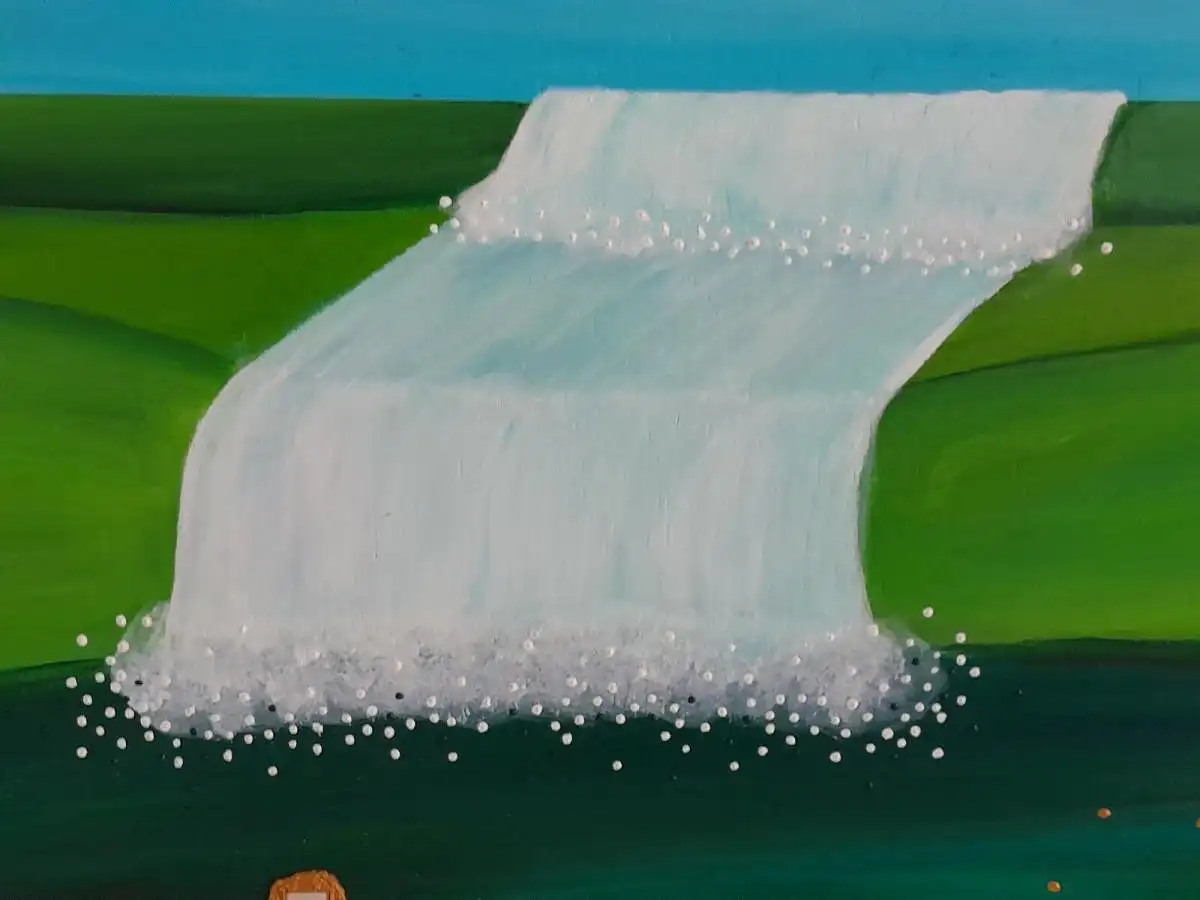 H685-Gemälde-Bild-Mischtechnik-Frau mit Wasserlilien-signiert- 2