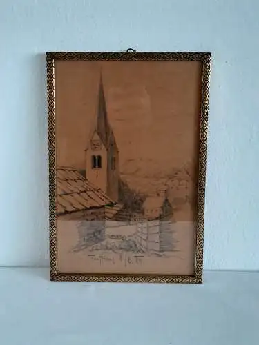 H914-Bleistiftzeichnung-Bild-Gemälde-Zeichnung-hinter Glas-gerahmt-datiert-