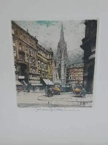 H867-Farbradierung-Stephansdom-Gemälde-Bild-Passepartout-hinter Glas-gerahmt-
