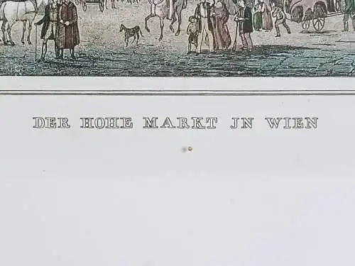 H424-Stadtbild-Gemälde-Bild-Farbradierung-Hoher Markt in Wien-Passepartout-