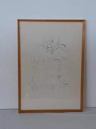 H1188-Siebdruck-Gemälde-Bild-Akt mit Pferd-signiert-gerahmt-hinter Glas-