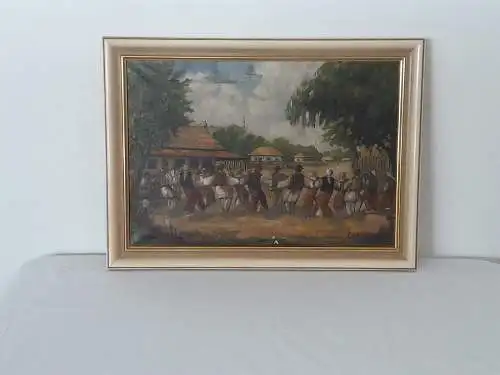 H1202-Szenerie-Öl auf Leinen-Ölbild-Ölgemälde-signiert-gerahmt-