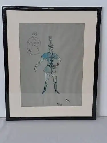 H1154-Bild-Gemälde-auf Seide-hinter Glas-monogrammiert-Passepartout-gerahmt