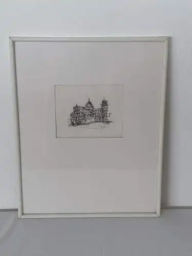 H1155-Tuschezeichnung-Bild-Gemälde-signiert-gerahmt-Passepartout-Malerei-