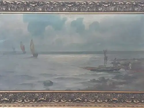 H1293-Ölbild-Segelboote-Öl auf Leinen-signiert-gerahmt-Ölgemälde-