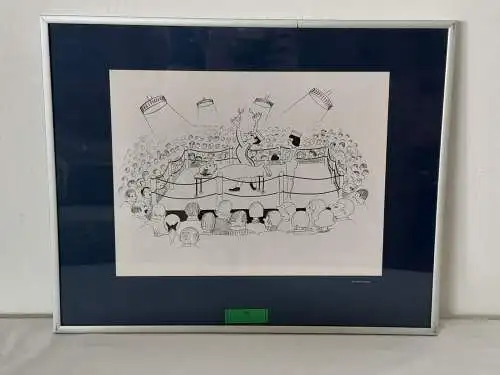 H1171-Tuschezeichnung-Gemälde-Bild-Passepartout-hinter Glas-gerahmt-Nummer 103-