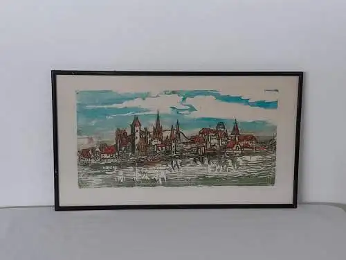 H1284-Druck-Innsbruck im 15 Jhdt.-Bild-Gemälde-gerahmt-Passepartout-