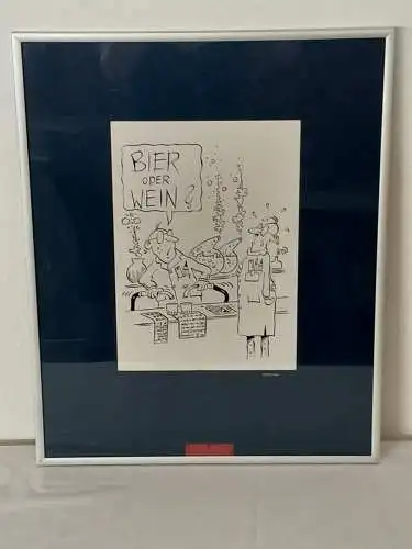 H1176-Tuschezeichnung-Gemälde-Bild-Passepartout-gerahmt-hinter Glas-Nummer 46-