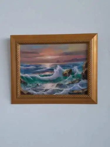 H1138-Ölbild-Öl auf Leinen-die Brandung-Ölgemälde-signiert-gerahmt-