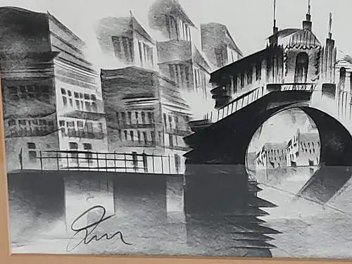 H400-Gemälde-Stadtbild-Bild-Venedig-Gemälde-schwarz/weiß-hinter Glas