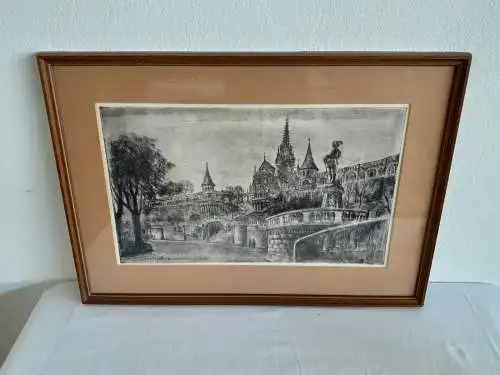 H393-Radierung-Gemälde-Bild-Die Fischerbastei-Ungarn-