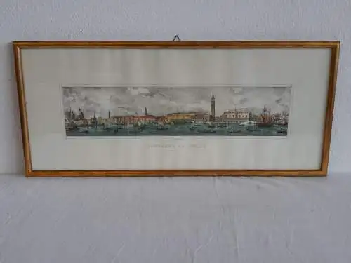 H481-Panoramabild-Gemälde-Venedig-Bild-Colorierte Farbradierung-gerahmt-