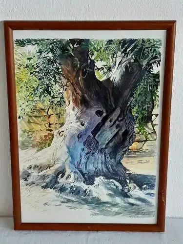 H467-Landschaftsbild-Aquarell auf Papier-Landschaftsgemälde-Bild-datiert-gerahmt