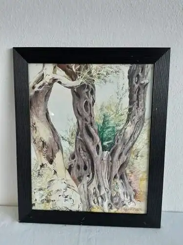 H468-Landschaftsgemälde-Aquarell auf Papier-Bild-Gemälde-hinter Glas-datiert-