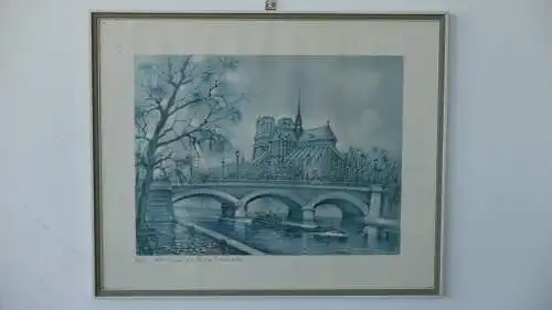 H76-Druck-Gemälde-Bild-Notre-Dame-signiert-gerahmt