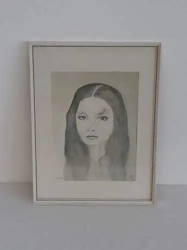 H752-Portrait-Gemälde-Bleistiftzeichnung-Bild-Frau-Passepartout-hinter Glas-