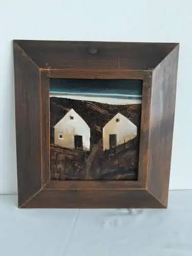 H734-Landschaftsbild-Gemälde-Öl auf Holz-Ölbild-Der Weingarten im Herbst-gerahmt