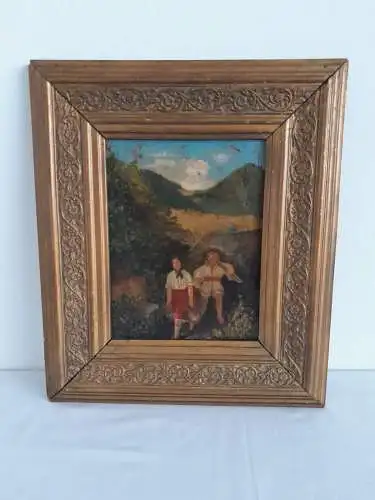 H716-Landschaftsbild-Öl auf Leinen-Ölbild-Ölgemälde-Feldarbeiter-gerahmt-Bild-