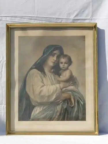 5724D-Farbdruck - Madonna mit Kind - hinter Glas - vergoldeter Rahmen 