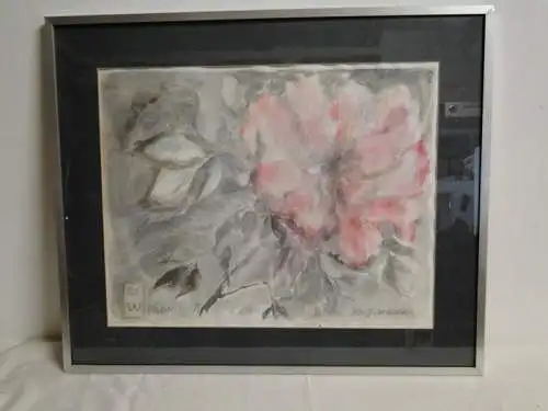 4201D/T106- Wasserfarben auf Papier - Päonie - Blumen - Aquarell - signiert-1978