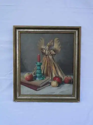 5839D-Bild-"der Engel"-Stillleben-Öl auf Holz-signiert-mit Rahmen-Ölgemälde-Bild