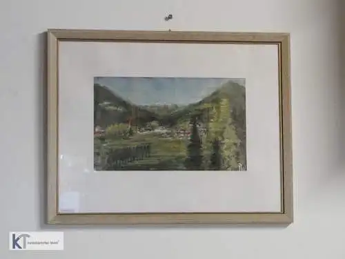 3810D-Aquarell-gerahmtes Aquarell-Bild-Gemälde-signiert mit PW-Passepartout-Bild