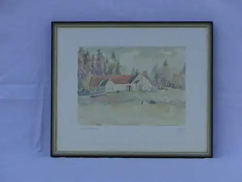 5838-Bild-Aquarell- Gemälde-"das Landgut"-hinter Glas-mit Rahmen-Aquarellgemälde