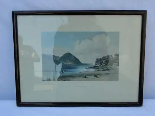 5653-Bild-Stich/Druck-hinter Glas-"Kahlenbergerdörfel"-mit Rahmen-Bild