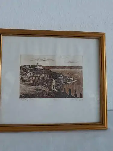 H842-Landschaftsbild-Stich-Stahlstich-signiert-gerahmt-datiert-hinter Glas-