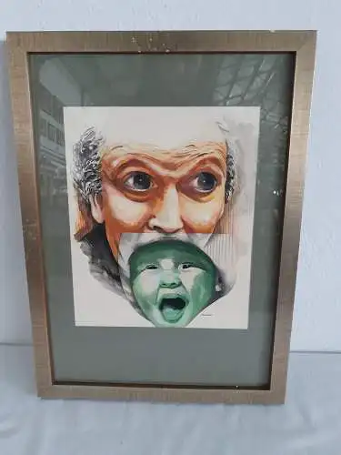 H849-Bild-Gemälde-Passepartout-signiert-gerahmt-datiert-hinter Glas-