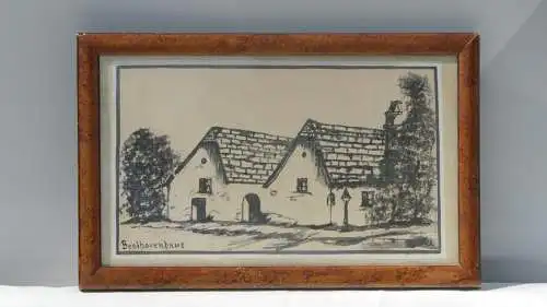 5574-Gemälde-Bild-Tuschenzeichnung-Beethovenhaus-signiert-gerahmt
