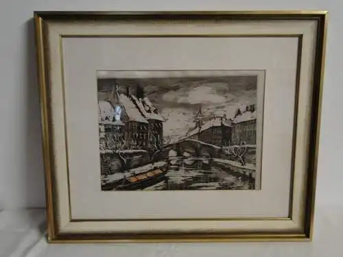 4007D/T41 - Druck auf Seiden - Stadtlandschaft - Winterlandschaft - Brücke 