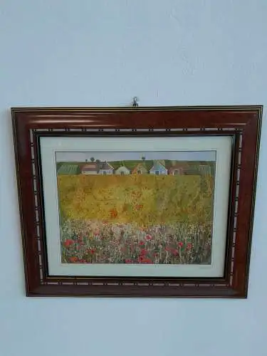 H338-Aquarell-Gemälde-Bild-Landschaft-Passepartout-signiert-gerahmt-