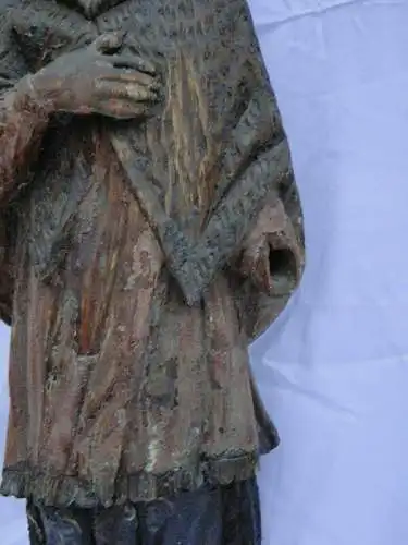 5698D-Heiligenfigur-geschnitzt-Holzfigur-Bischof-Skulptur-geschnitzte Heiligenfi